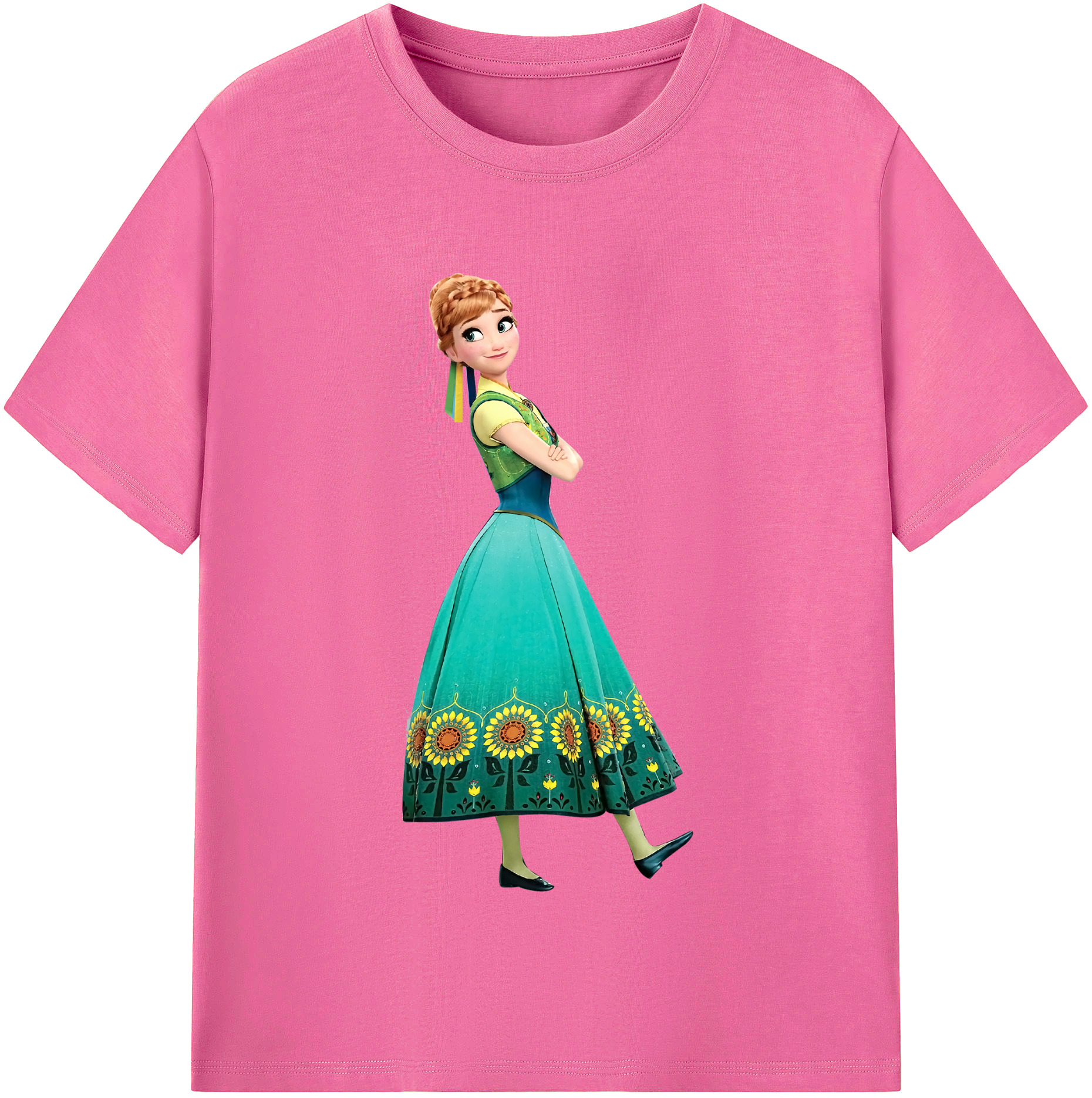 （画像用） アナと雪の女王 アンナ エルサ Frozen Anna Elsa レディースカジュアルプリントTシャツ（綿100％）